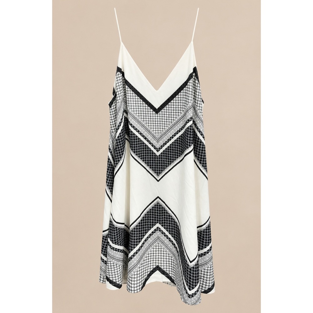Lulus Womens Cami Dress Large White Black Chevron Houndstooth Mini LD6498